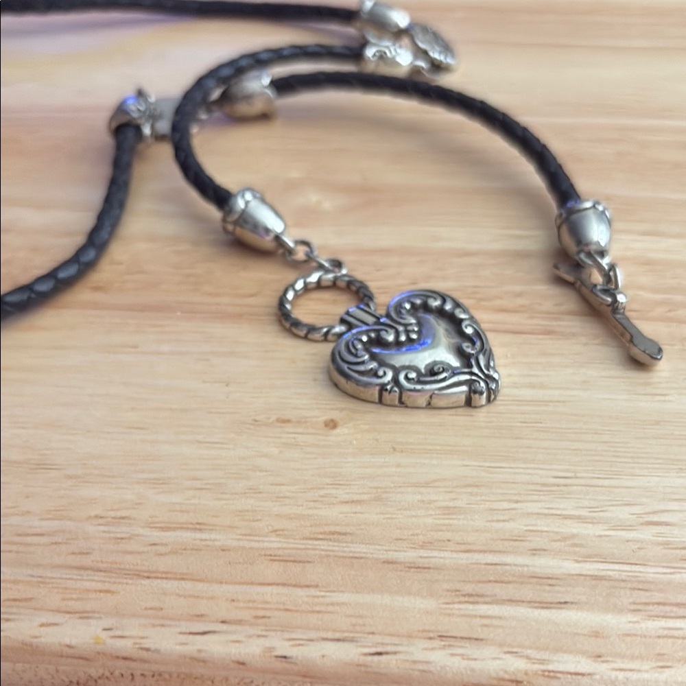 Brighton long black braided leather arrow heart can be used as necklace or belt